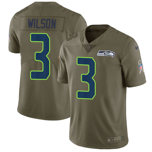 Nike Seahawks #3 Russell Wilson Olive Men's Stitched NFL Limited Salute to Service Jersey